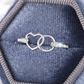 Silver Tone Double Open Heart Ring With Clear Stone Shoulders view 2