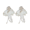 White Flower And Petal Tassel Stud Earrings With Decorative Details view 5