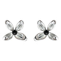 Silver Tone Clear Four Petal Flower And Black Center Stud Earrings view 5