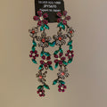 Multicolor Crystal Flower Vine Drop Earrings With Leaf Details view 6