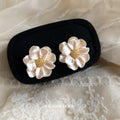Champagne Cream Camellia Flower Gold Center Stud Earrings view 3