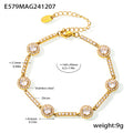 Round Halo Zircon Station Bracelet Gold and Steel Tones view 6