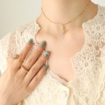 Butterfly Pendant Choker Necklace Crystal Drop Tassel
