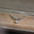 Silver Tone Angel Wings Heart Drop Necklace Pave Pendant Chain view 2