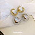 Wide Hammered C Hoop Earrings in Gold and Silver Tones view 3