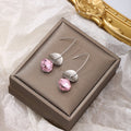 Pink Faceted Round Stone Silver Tone Long Threader Earrings view 4
