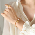 Gold Bead Bracelet Pearl Crystal Cube Good Luck Tag Charm view 4