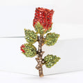 Crystal Long Stem Rose Brooch with Polished Metal and Decorative Accents view 4