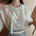 Light Blue Jade Multi Strand Tassel Disc Necklace Chain view 2