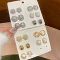 Pearl Metal Stud Earring Multi Pair Silver Gold Sets view 1