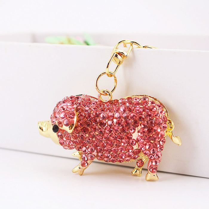 Cute Rhinestone Pig Keychain Zodiac Animal Car Bag Charm