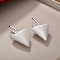 Brushed Triangular Drop Hoop Earrings In Two Finishes view 7
