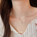 Layered Silver Tone Open Star and Crystal Star Necklace view 3