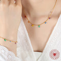 Gold Multicolor Zircon Charm Station Necklace and Bracelet view 3