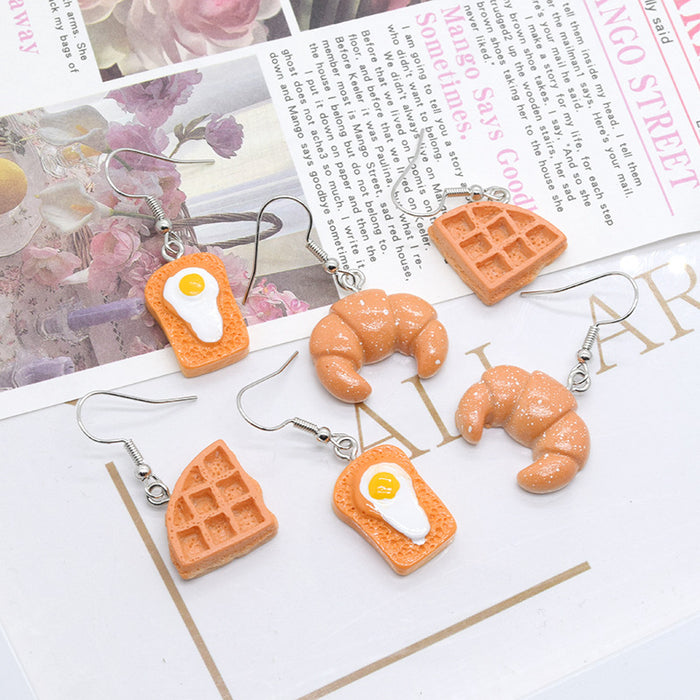 Croissant Waffle and Egg Toast Novelty Hook Earrings
