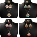 Gold Crystal Fan Jewelry Sets Bead Colors Necklace Earrings Ring view 1