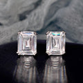 Rectangular Step-Cut Clear Solitaire Stud Earrings In Silver Tone view 3