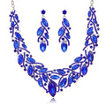 Black Silver Tone Crystal Leaf Collar Crystal Five Designs Metal Necklace and Earring Set view 5