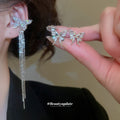 Silver Tone Butterfly Crystal Chain Ear Cuffs and Drop Earrings view 2