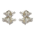 Silver Tone Clear Stone Double Fan Drop Stud Earrings view 5