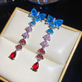 Blue Pink and Red Crystal Bow Long Drop Earrings Fashion Jewelry view 6