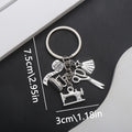Silver Tone Sewing Machine Scissors Tape and Dress Keychain view 6