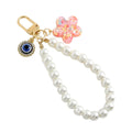 Pearl Beaded Wristlet Keychain with Evil Eye and Glitter Flower Charm view 5