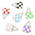 Checkered Handbag Charms in Gold and Silver Tones, Six Colors view 3