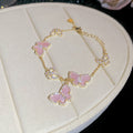 Gold Butterfly Bracelets Pink Charms and Pearl Open Cuff view 2
