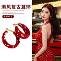 Fabric Wrapped Polka Dot Hoop Earrings in Three Colors view 2