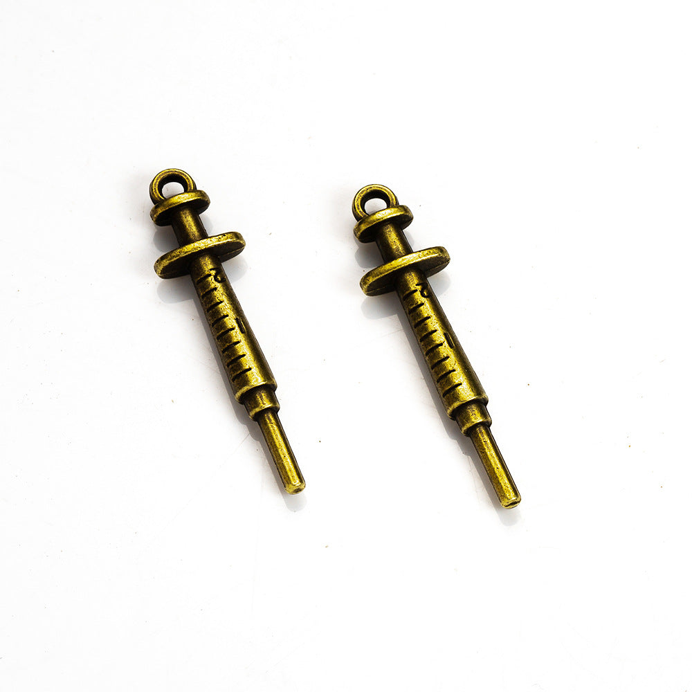 36x9mm Vintage 3D Syringe Alloy Charm Pendant Keychain