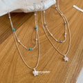 Silver Tone Blue Bead Necklaces with Star Pendants view 2