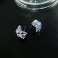 Clear Geometric Crystal Cluster Stud Earrings Silver Tone view 3