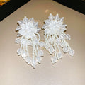 White and Clear Beaded Cascade Statement Stud Earrings view 6