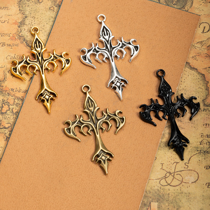 Vintage Punk Flame Cross Alloy Pendant Charm 54x34mm