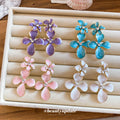 Floral Drop Earrings in Pink Purple White and Blue view 4