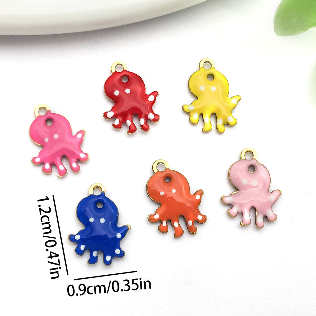 Gold Tone Enamel Stainless Steel Octopus Fish Charm Pendants for Keychain Necklace Making