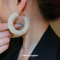 White Pearl Beaded Statement Hoop Earrings Statement Pair view 3