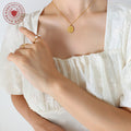 Embossed Rose Square Pendant Necklace Gold Or Steel Tone view 3