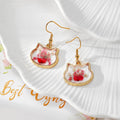 Cat Head Resin Dried Flower Dangle Earrings Gold Hooks 4 Styles view 8