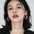 Silver Tone Layered Texture Large Round Hoop Earrings For Women view 2