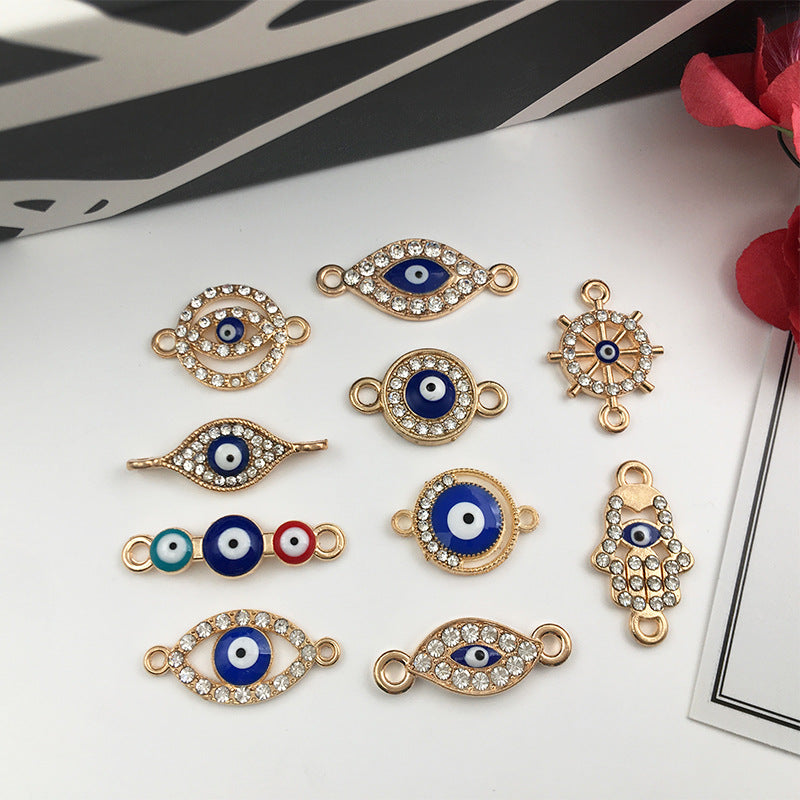 Rhinestone Zinc Alloy Evil Eye Ship Wheel Connector Charm for DIY Bracelet Necklace