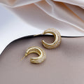 Gold Mesh Crystal C Shape Hoop Stud Earrings Lattice view 4