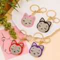 Rhinestone Fox Face Keychain Enamel Metal Bag Charm view 1