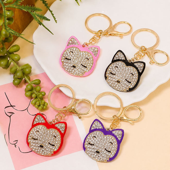 Rhinestone Fox Face Keychain Enamel Metal Bag Charm
