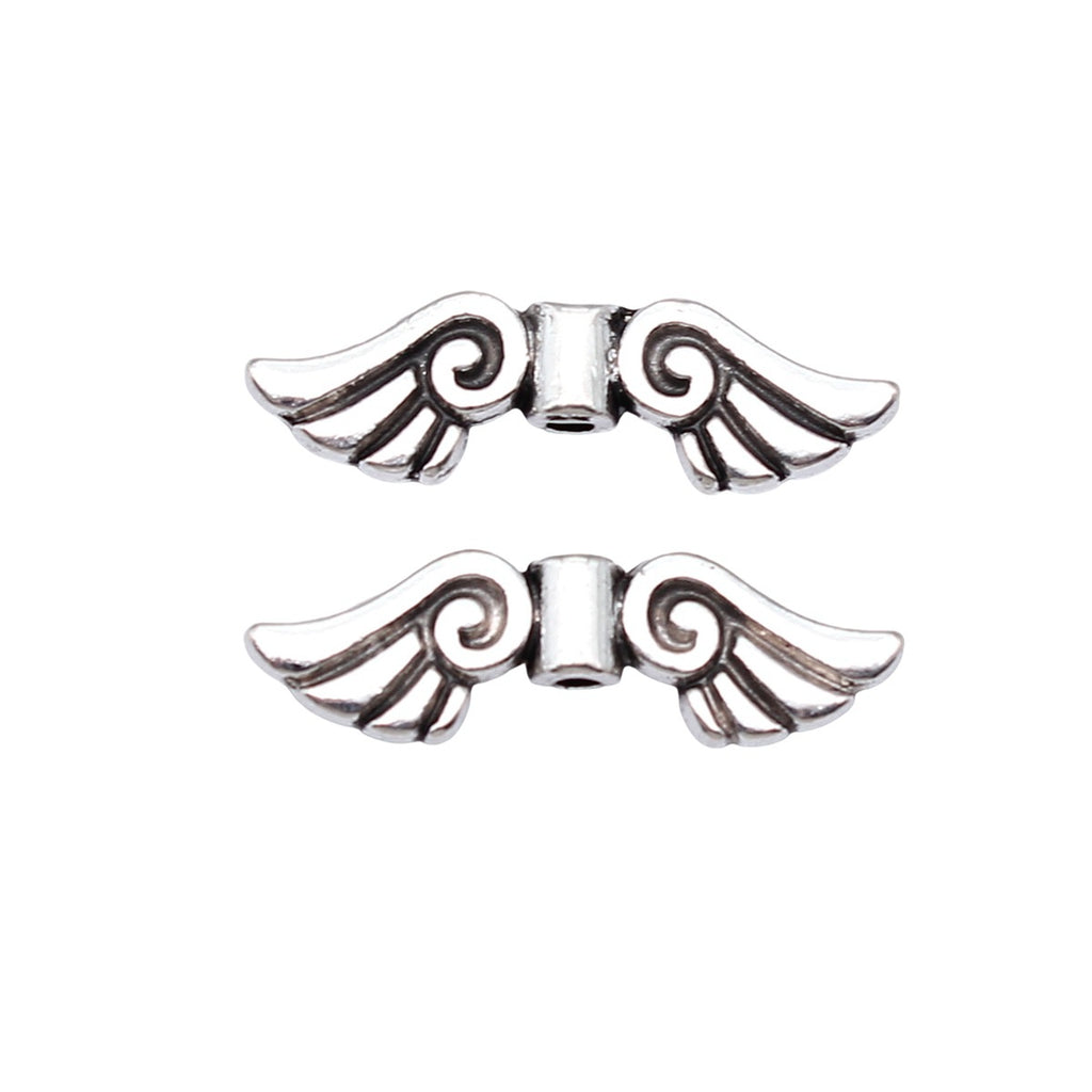 26x8mm 1.5g Antique Silver Zinc Alloy Angel Wing Loose Metal Beads for DIY Jewelry Making