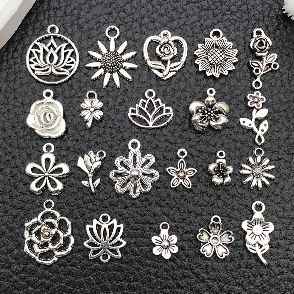 Antique Silver Zinc Alloy Rose Sunflower Hollow Flower Charm Pendant for DIY Bracelet Necklace