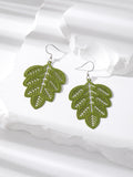 Silver Tone Large Openwork Leaf Hook Earrings in Four Colors view 1