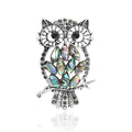 Antique Silver Owl Brooch Abalone Shell Body Black Stones view 1