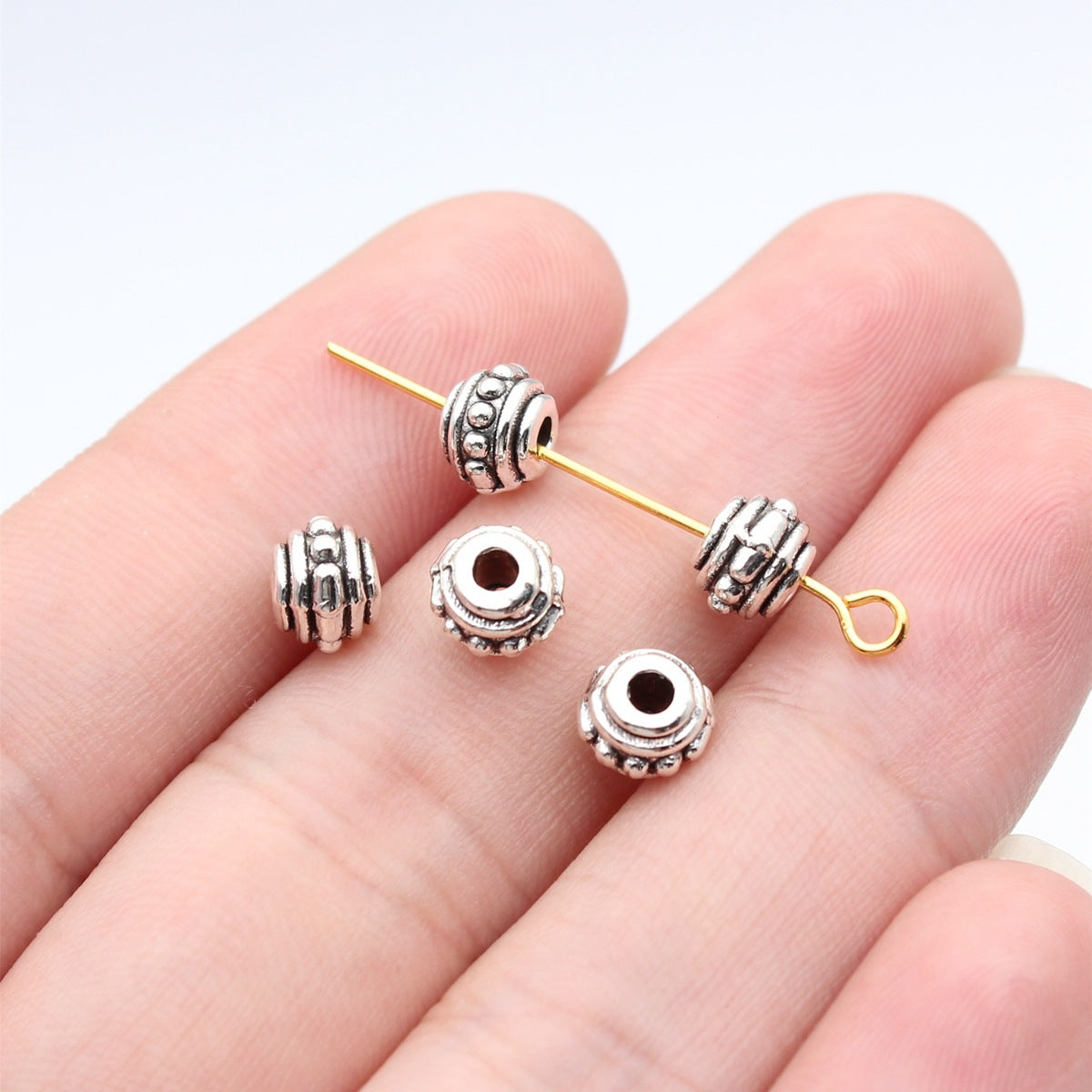 6.6x6.6x5.2mm 0.58g Antique Silver Zinc Alloy Round Small Hole Spacer Beads for DIY Bracelet Jewelry Making